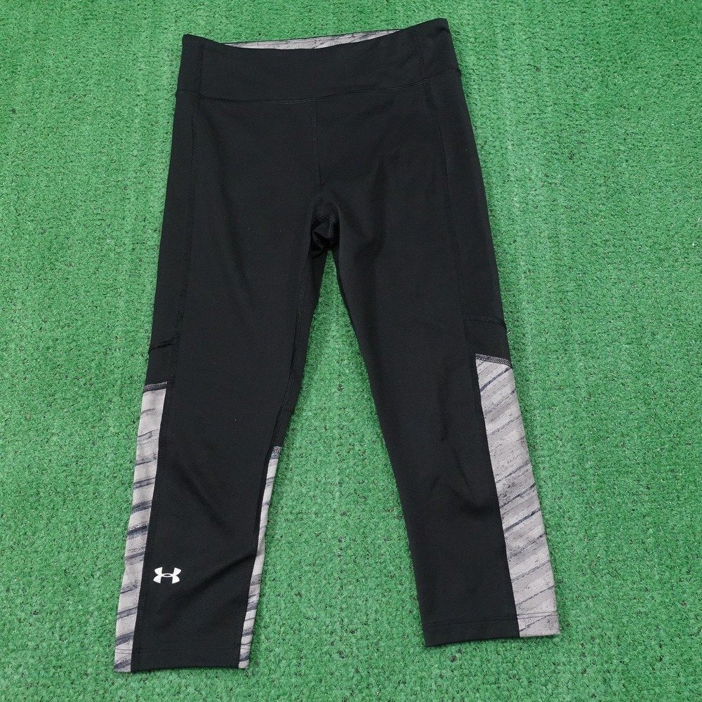 Under Armour Leggings Womens S Black HeatGear Capri Compression Striped Workout